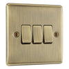 BG Nexus Metal Antique Brass 20A 16AX 2 Way Triple Light Switch NAB43 with 25mm Steel Back Box