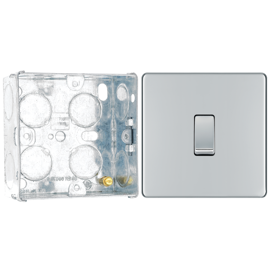 BG Screwless Polished Chrome 20A 16AX Intermediate Light Switch FPC13 with 35mm Steel Back Box