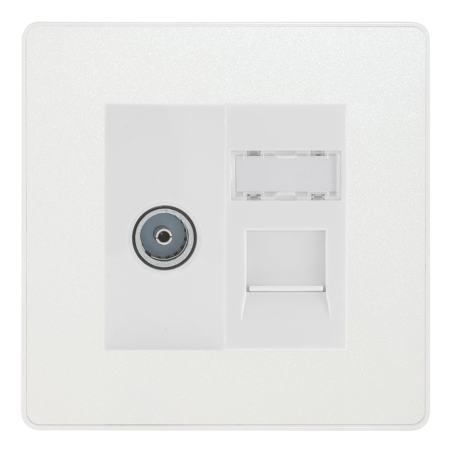 BG Evolve Pearlescent White TV Aerial & RJ45 CAT6 Data Socket - White Insert