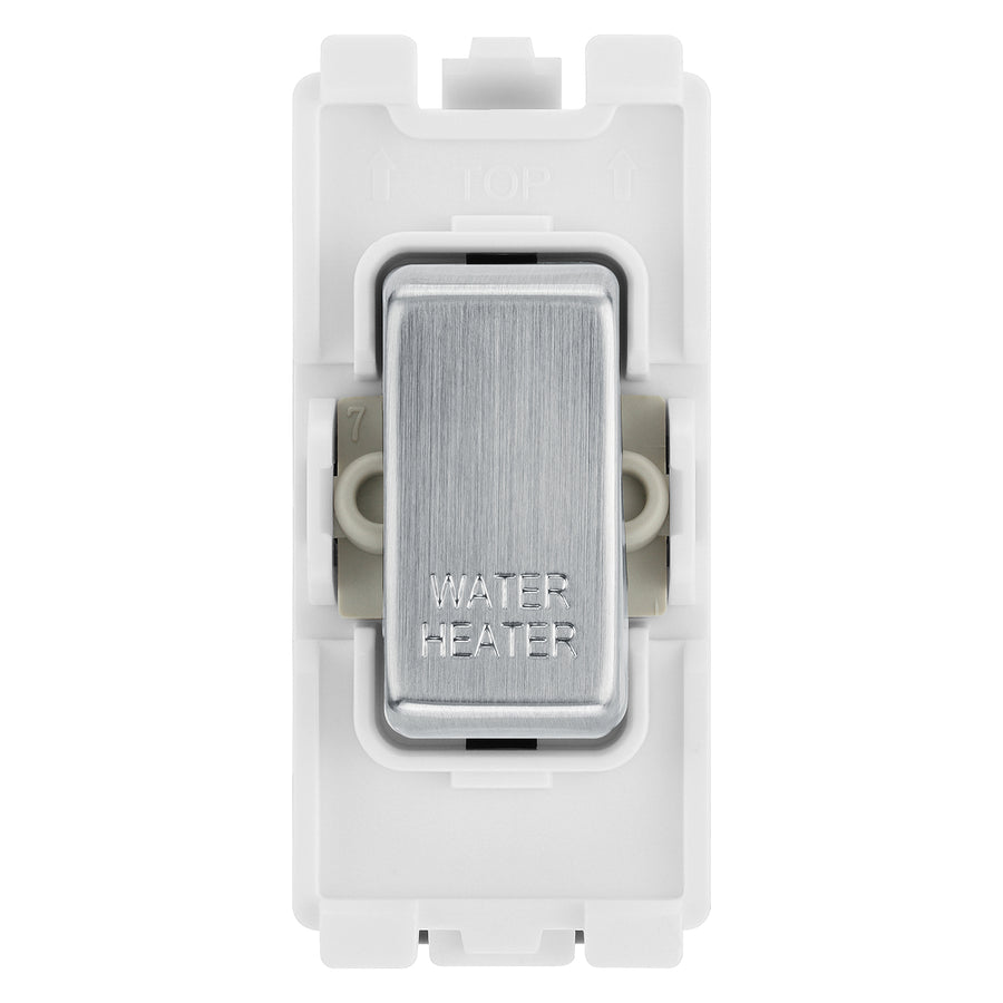 BG RRWHBS Brushed Steel 20 Amp Double Pole Appliance Grid Switch Labelled Water Heater
