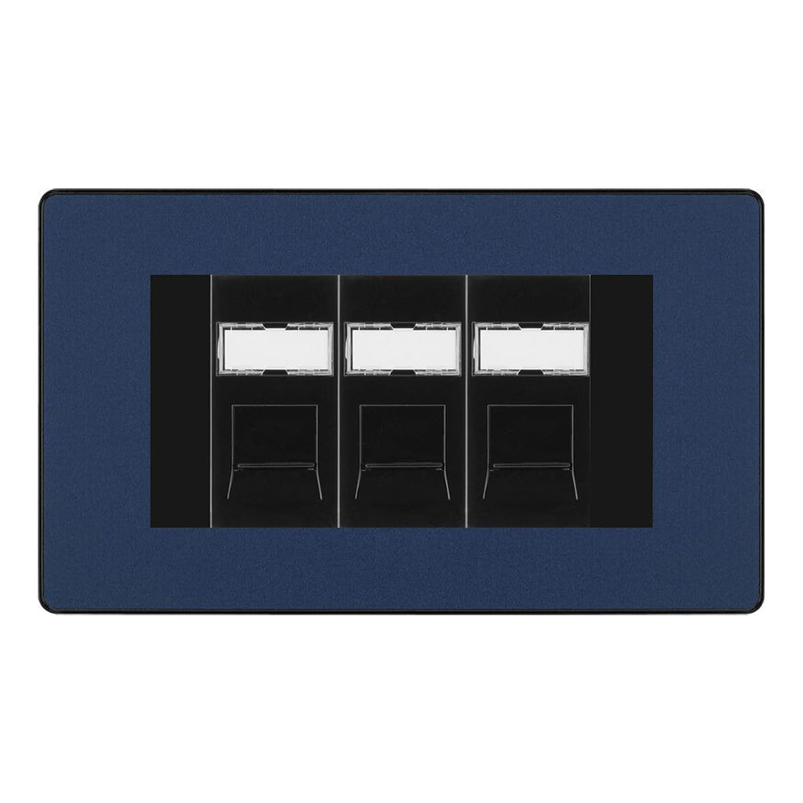 BG Evolve Matt Blue 3 Gang RJ45 Cat6 Data Socket Outlet Black Inserts