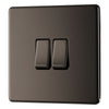 BG Screwless Black Nickel 20A 16AX 2 Way Double Light Switch FBN42 with 35mm Steel Back Box