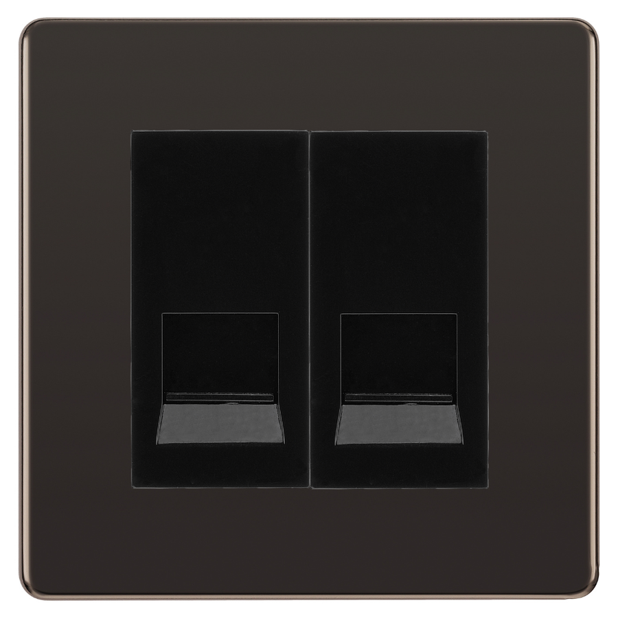 BG Screwless Black Nickel Double Master Telephone Socket – Black Insert