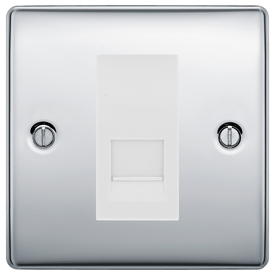 BG Nexus Polished Chrome Single Master Telephone Socket, Screw Terminal - White Inserts