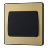 BG Evolve Satin Brass 1 Gang Wide Rocker Light Switch PCDSB12WB with 25mm Steel Back Box