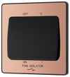 PCDCP15B Front - This Evolve Polished Copper 10A triple pole fan isolator switch from British General provides a safe and simple method of isolating mechanical fan units.