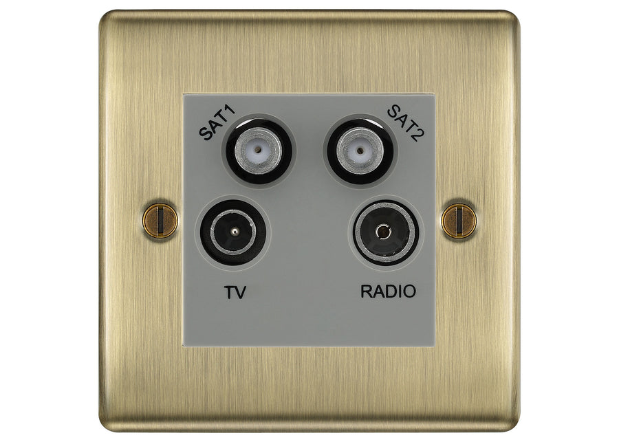 BG Nexus Antique Brass TV/FM/2x SAT Quadplex Socket – Grey Insert