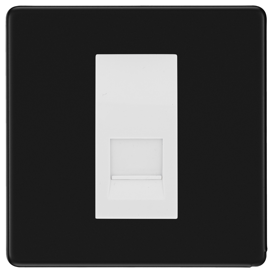 BG Screwless Matt Black Single Secondary Telephone Socket, Screw Terminal - White Insert