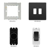 BG Evolve Black Chrome 2 Gang Light Switch 1x Dual Mode LED Dimmer 1x 2 Way Custom Switch
