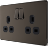 Newlec British General FBN22B Nexus Flatplate Screwless Black Nickel 2 Gang 13A 2 Pole Switched Socket