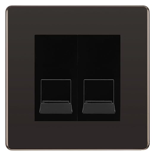 BG Screwless Black Nickel Double RJ11 Telephone Socket FBNRJ112 - Black Insert
