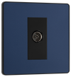 PCDDB60B Front - This Evolve Matt Blue single coaxial socket from British General can be used for TV or FM aerial connections. This socket has a low profile screwless flat plate that clips on and off, making it ideal for modern interiors.