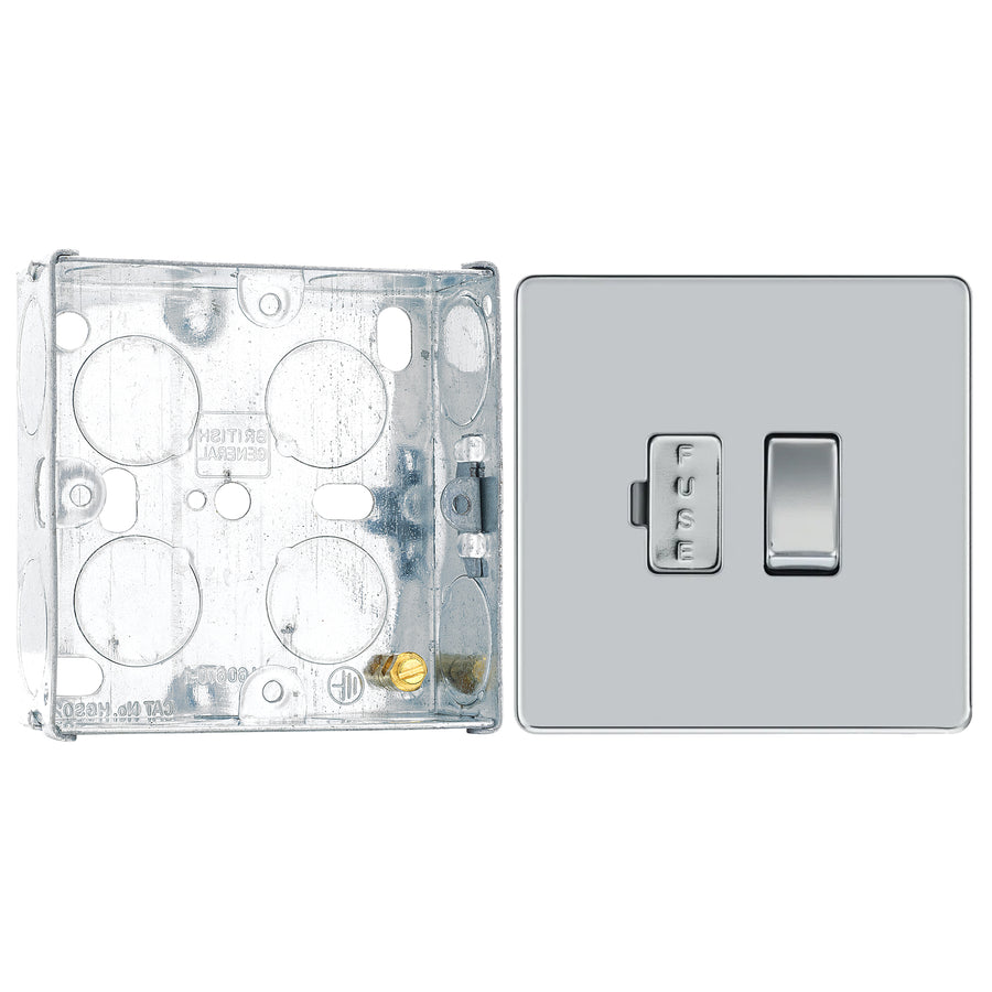 BG Screwless Polished Chrome 13A Switched Spur FPC50 with 25mm Steel Back Box