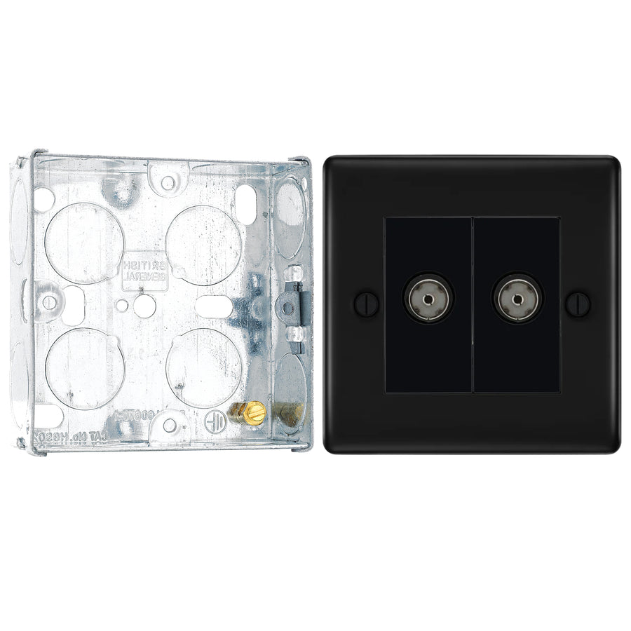 BG Nexus Matt Black Double Isolated Coaxial Socket NFB63 with 25mm Steel Back Box