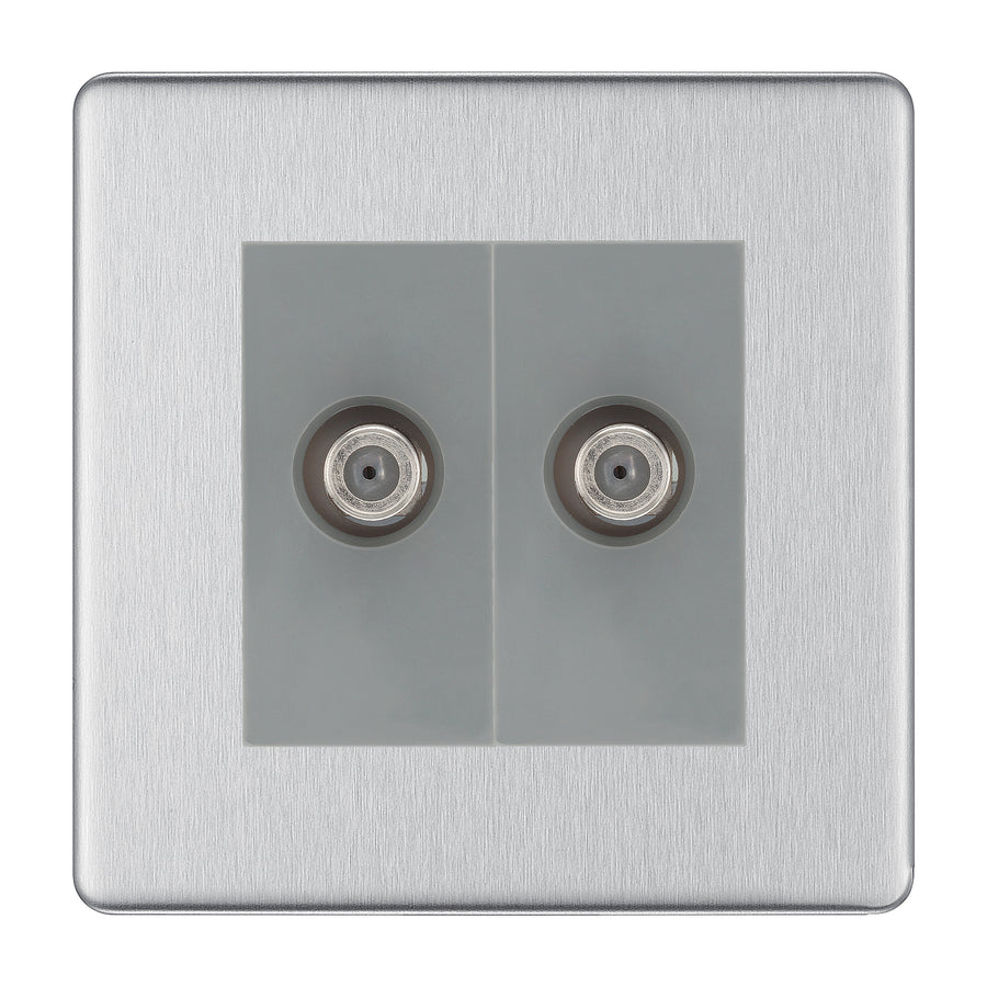 BG Screwless Brushed Steel Double Satellite Socket FBS642G