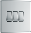 BG Electrical FPC43 Nexus Screwless Flat-Plate Triple Light Switch Polished Chrome 2 Way 10A