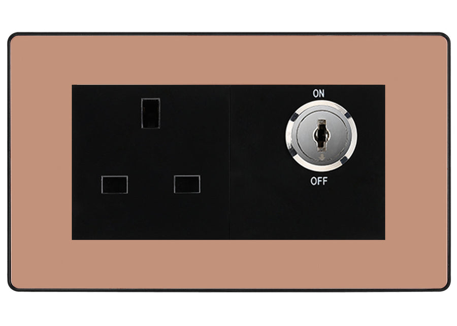 BG Evolve Polished Copper 13A Double Pole Key Controlled Socket – Black Inserts