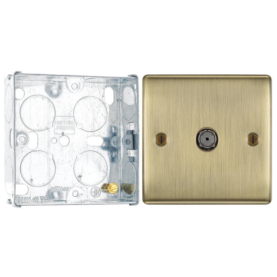 BG Nexus Antique Brass Single Coaxial Socket NAB60 with 25mm Steel Back Box