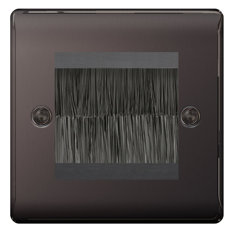 BG Black Nickel Single 2 Gang Brush Cable Entry Wall Plate Black