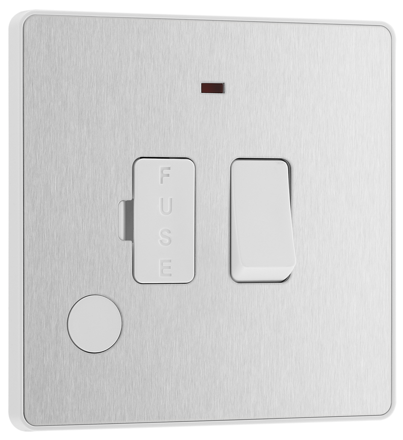 BG PCDBS52W Brushed Steel Evolve 13A Flex Outlet Neon Switched Fused