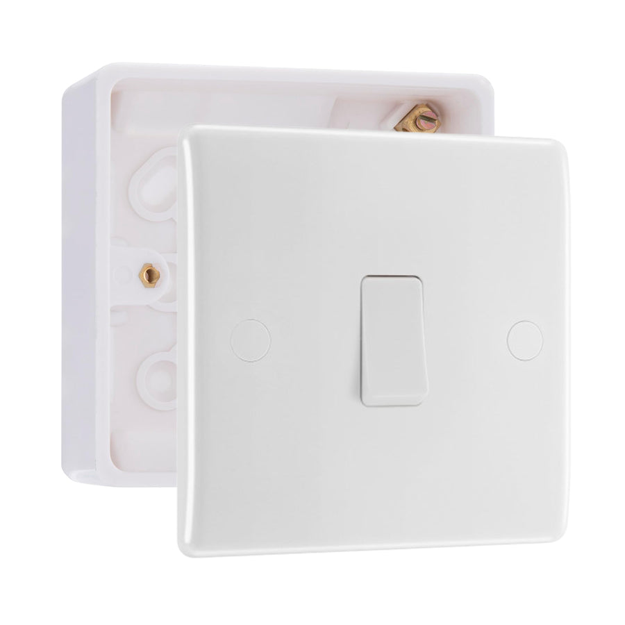 BG Nexus 1 Gang 20A 2 Pole Switch White & 32mm Pattress Back Box
