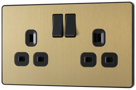 BG Evolve PCDSB22B Satin Brass 2 Gang 13A Switched Socket-Black Insert