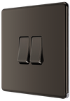 Newlec British General FBN42 Nexus Flatplate Screwless Black Nickel 2 Gang 20A 16AX 2 Way Light Switch