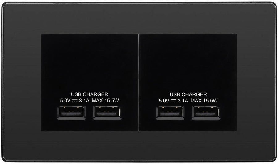 BG Evolve Black Chrome 4G Euro Plate with 2X USB-A Dual Chargers – Black Insert