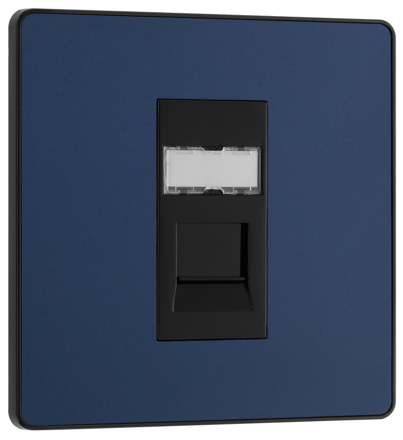 PCDDBRJ451B Front - This Evolve Matt Blue RJ45 ethernet socket from British General uses an IDC terminal connection and is ideal for home and office, providing a networking outlet with ID window for identification.