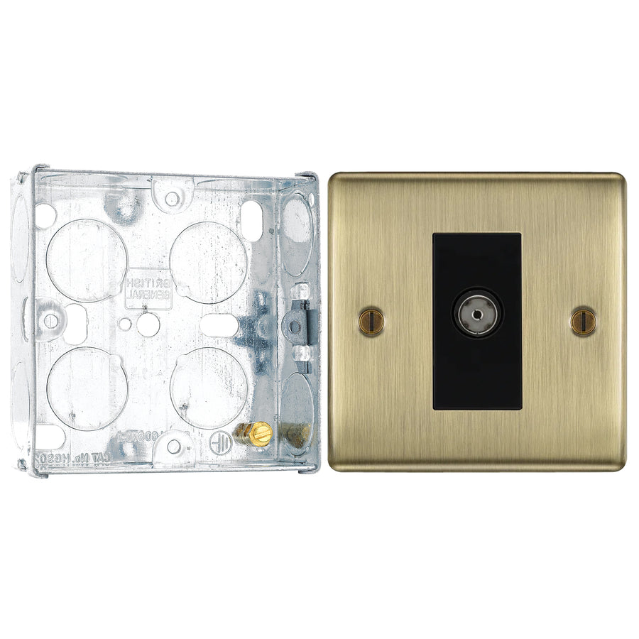 BG Nexus Antique Brass Single Isolated Coaxial Socket NAB62 with 25mm Steel Back Box