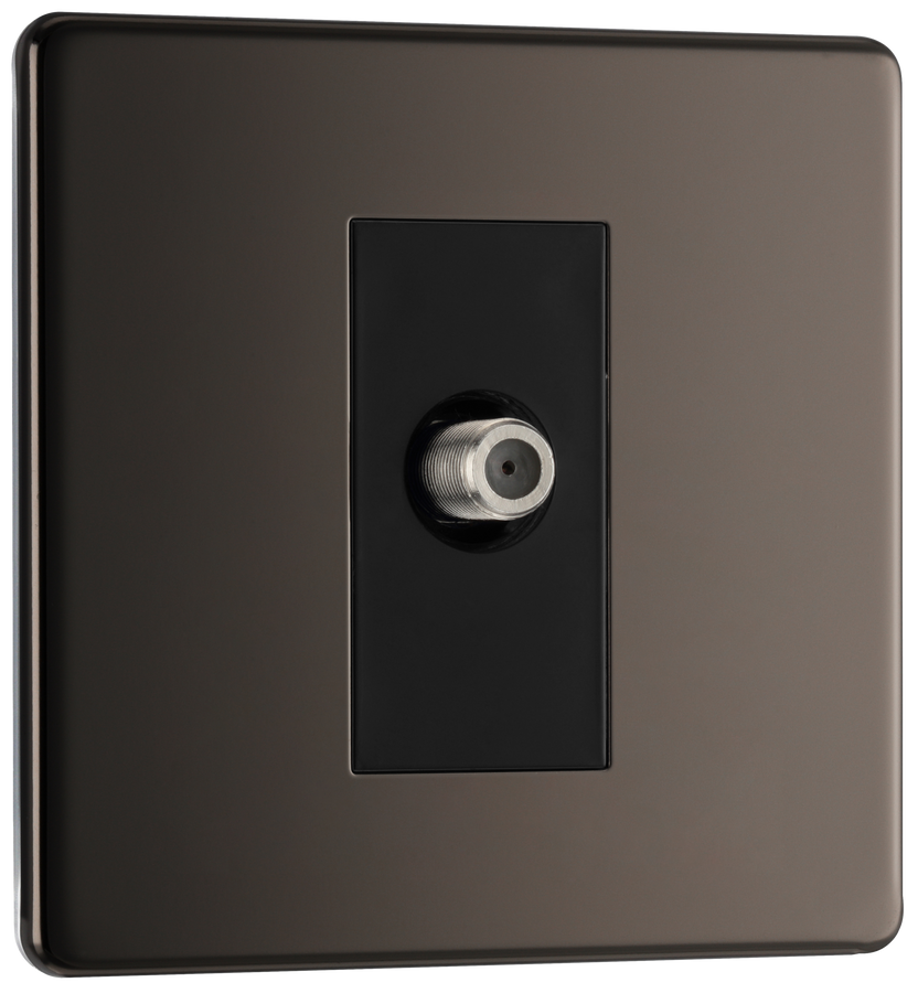 BG FBN64 Flatplate Screwless Satellite Socket, 1 Gang, Black Insert