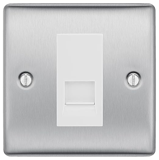BG Nexus Brushed Steel Single RJ11 Telephone Socket NBSRJ111 - White Insert