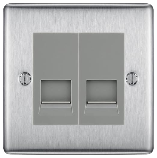 BG Nexus Brushed Steel Double RJ11 Telephone Socket NBSRJ112 - Grey Insert