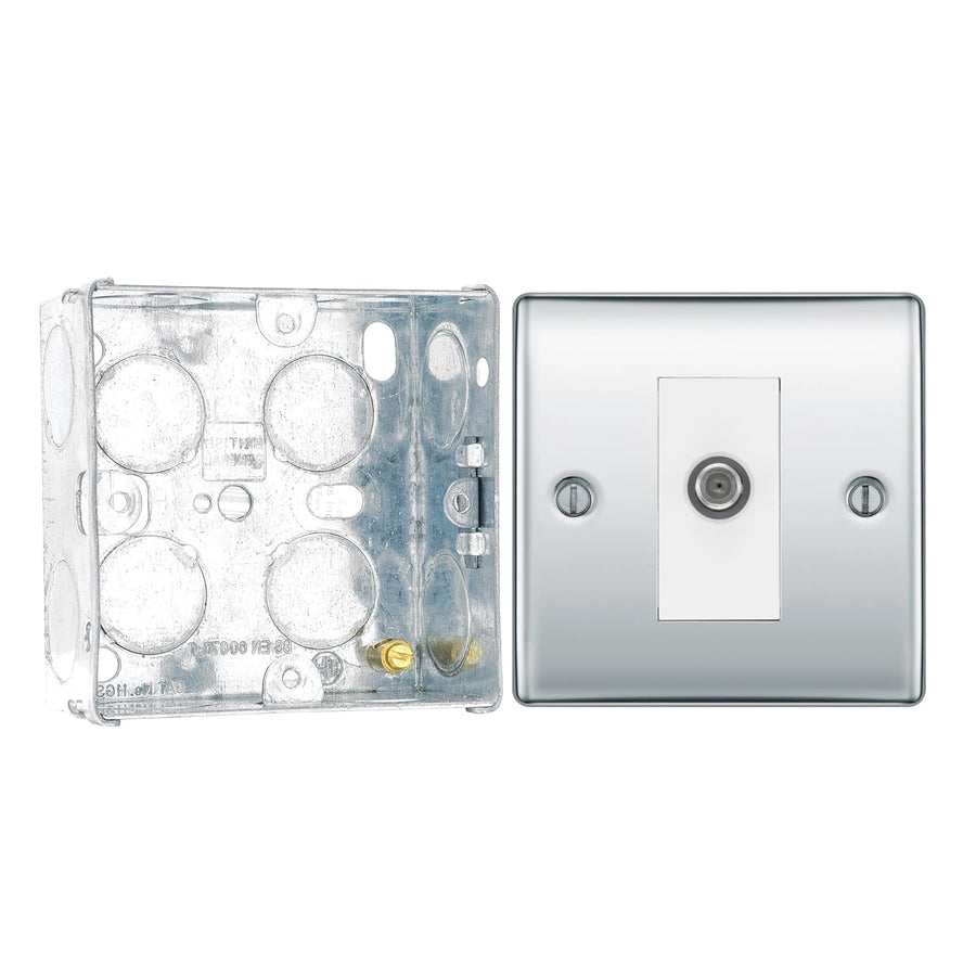 BG Nexus Polished Chrome 1 Gang Satellite Socket NPC64 with 35mm Steel Back Box