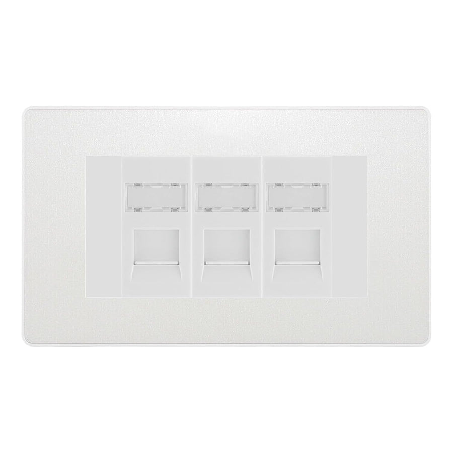 BG Evolve Pearlescent White 3 Gang RJ45 Cat6 Data Socket Outlet White Inserts