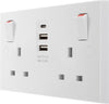 BG 922UAAC15 White Square Edge 13A Double Socket + 2xUSB A +1xUSB C(15W)