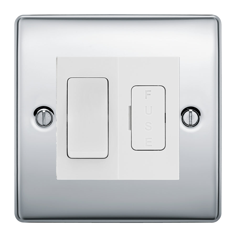 BG Nexus Polished Chrome 2 Way Light Switch & 13A Fused Spur Plate | White Insert