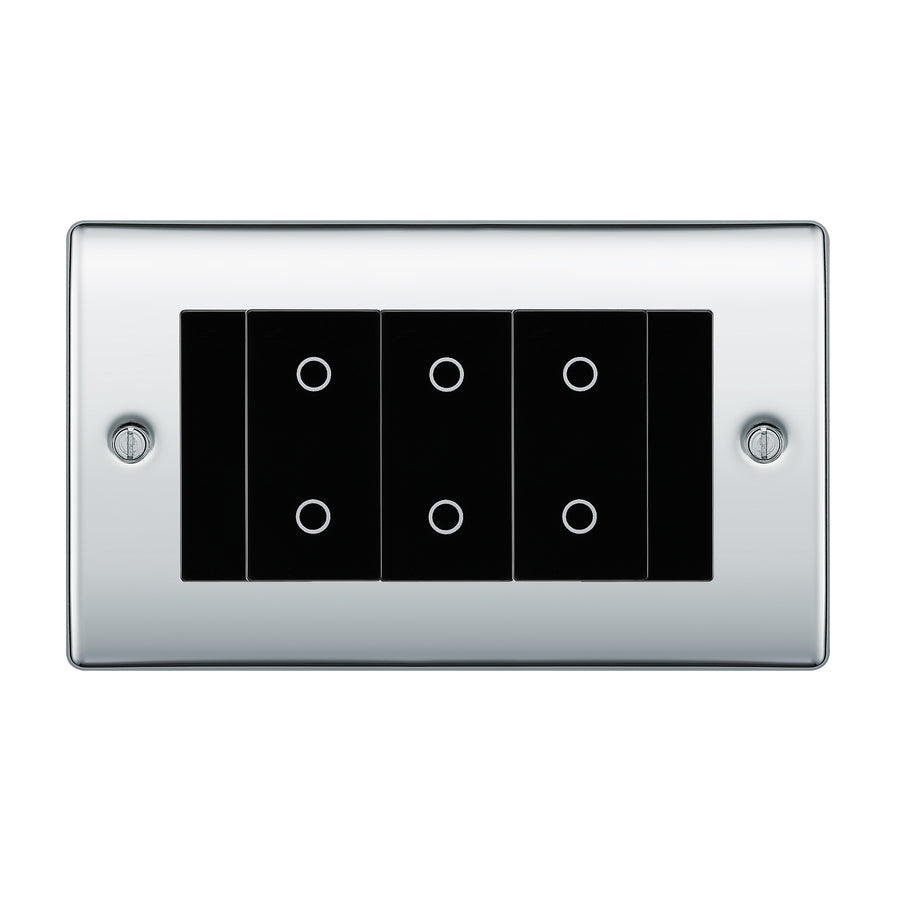 BG Nexus Polished Chrome Triple Secondary Touch Dimmer Switch Black Inserts