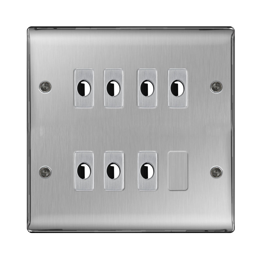 BG Nexus Metal Brushed Steel 7 Gang Flex Outlet Socket