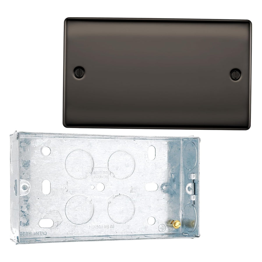 BG Nexus Black Nickel Double Blank Plate NBN95 and 25mm Steel Back Box