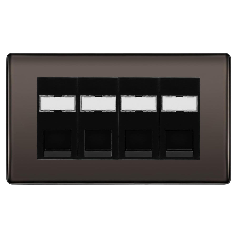 BG Nexus Black Nickel 4 Gang RJ45 Cat5e Data Socket Black Inserts