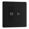 BG Screwless Matt Black 2 Gang Coaxial TV Socket FFB61 with 25mm Steel Back Box