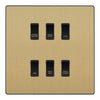 BG Evolve Satin Brass Custom Appliance Grid Switch 6 Gang Screwless