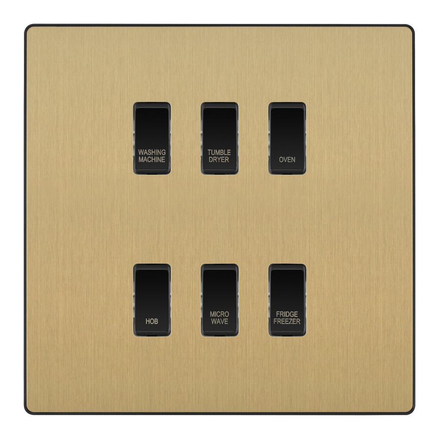 BG Evolve Satin Brass Custom Appliance Grid Switch 6 Gang Screwless