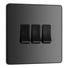 BG Evolve Black Chrome 3 Gang 20A 16AX 2 Way Light Switch PCDBC43B with 35mm Steel Back Box