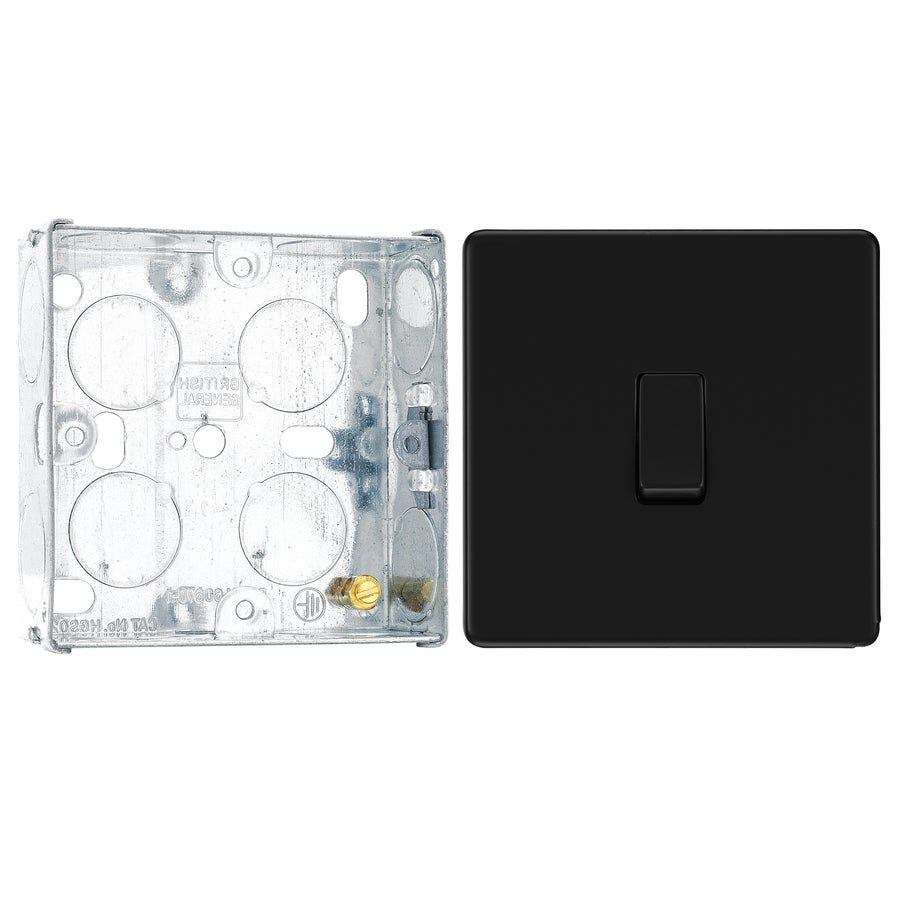 BG Screwless Matt Black 20A 16AX Intermediate Light Switch FFB13 with 25mm Steel Back Box
