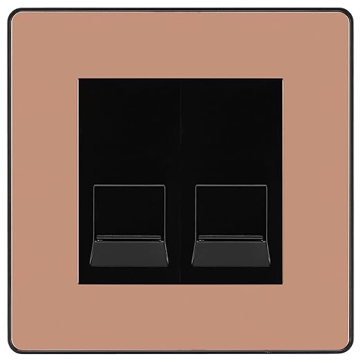 BG Evolve Polished Copper Double RJ11 Telephone Socket PCDCPRJ112 - Black Insert