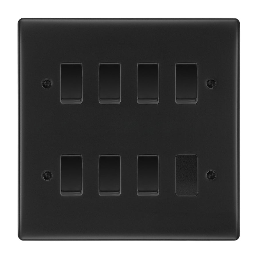 BG Matt Black 7 Gang Light Switch 2 Way Custom Grid Switch