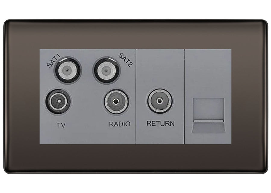 BG Nexus Metal Black Nickel Quadplex Combination TV Socket NBN69G