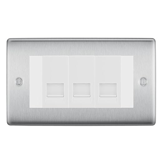 BG Nexus Brushed Steel 3 Gang RJ11 Telephone Socket Euro Module - White Insert